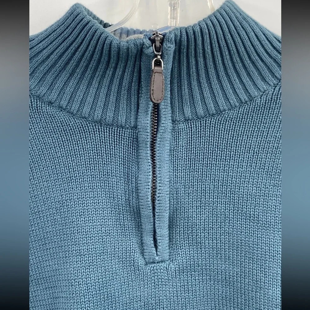 LL Bean Sweater Men’s L Regular Teal 1/4 Zip 100% Cotton Mock Neck 287736 - Picture 2 of 6